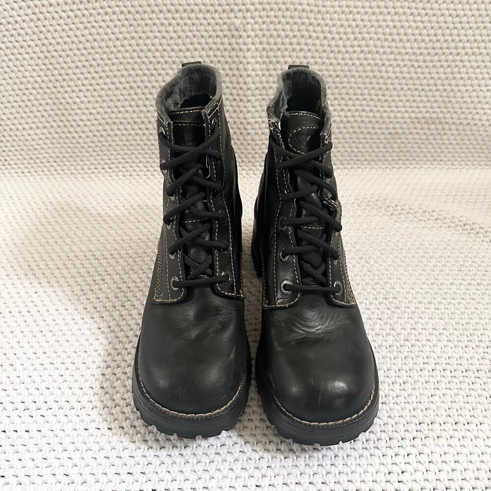 Skechers Black Leather Y2K Stitching Grunge Chunky Lug Sole Lace Up Boots 8.5 - Picture 4 of 11